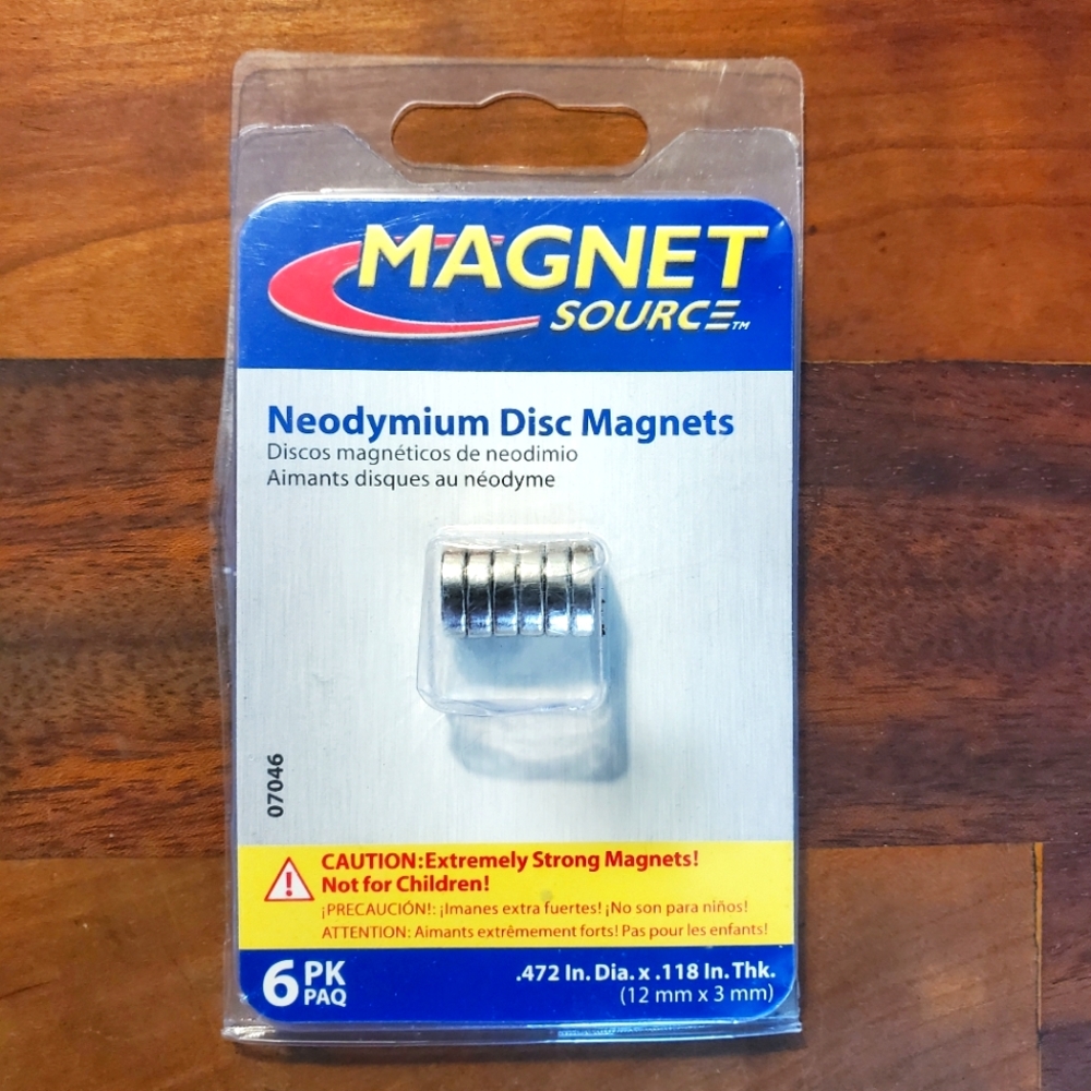 New- Neodymium Disc Magnets- 6 pack Magnets (.472 in. Dia. X .118 in. Thk)